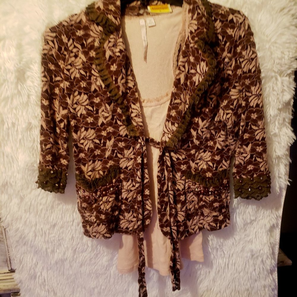 Vintage Light Pink over Dark Chocolate Mauve Long Sleeve Cardigan